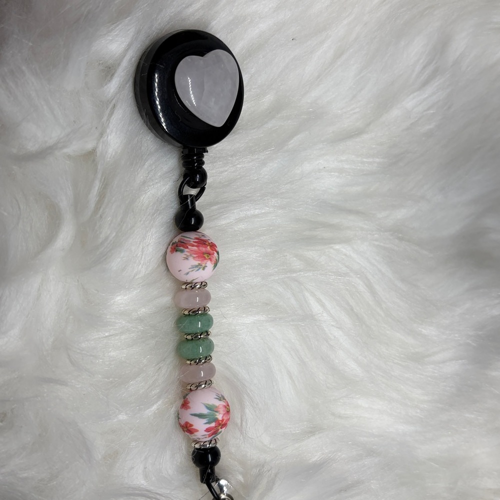 Rose Quartz and Aventurine Zip Cord Name Tag Holder